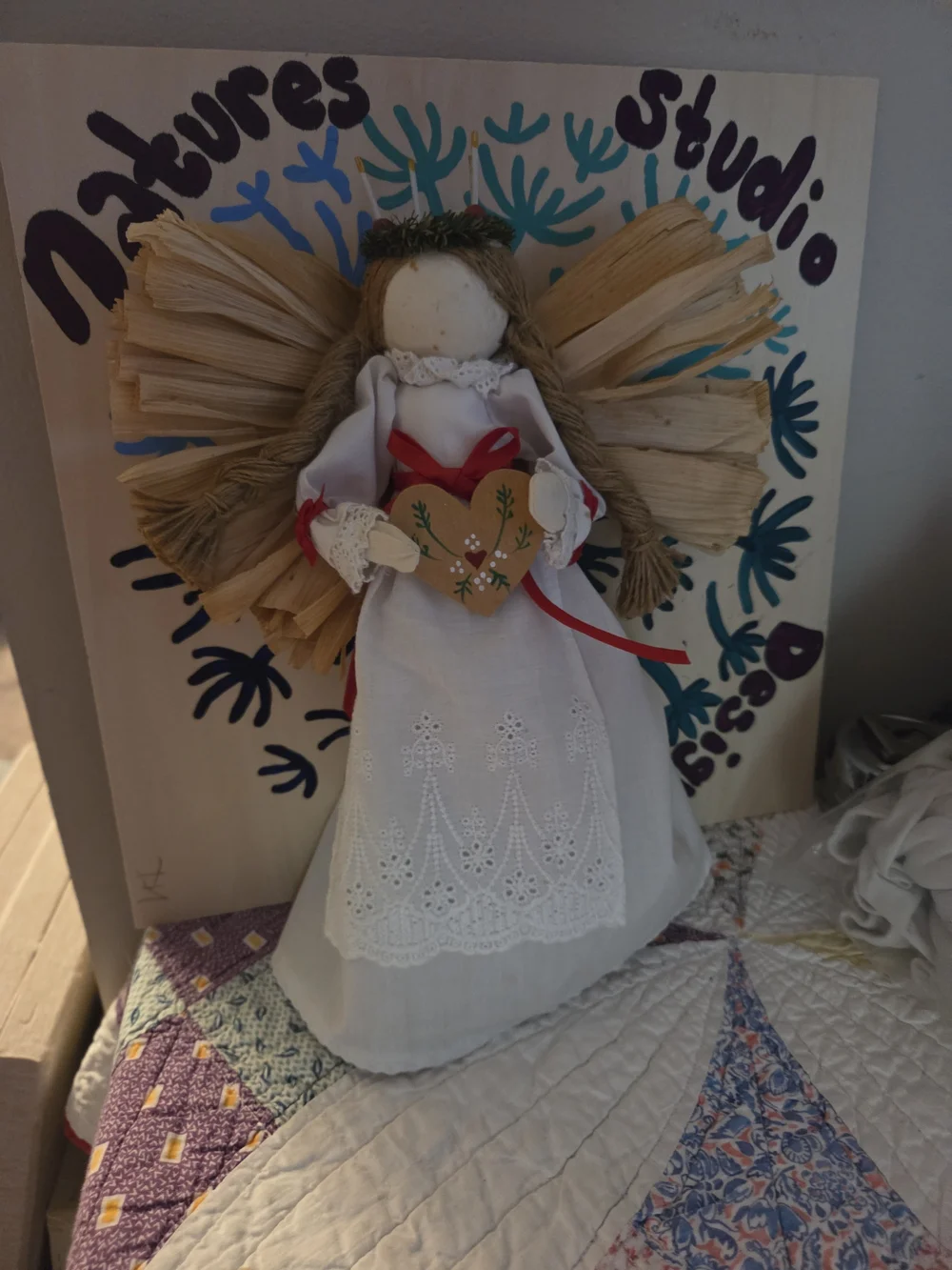 Vintage handmade tree topper winter solstice decor holiday candle crown nordic